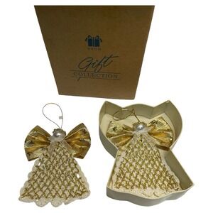 Vintage Avon 2001 Crochet Angel Ornaments X2 In Gift Box White